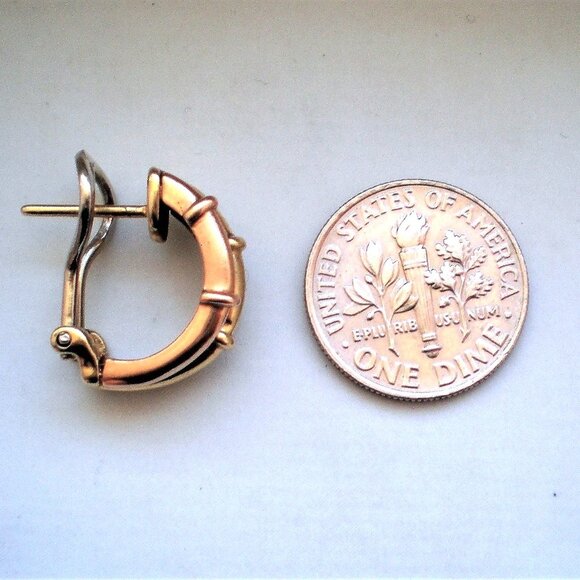 Designer Tri Color 14K Rose Yellow White Gold Bamboo Design Omega Back Earrings - Picture 7 of 7